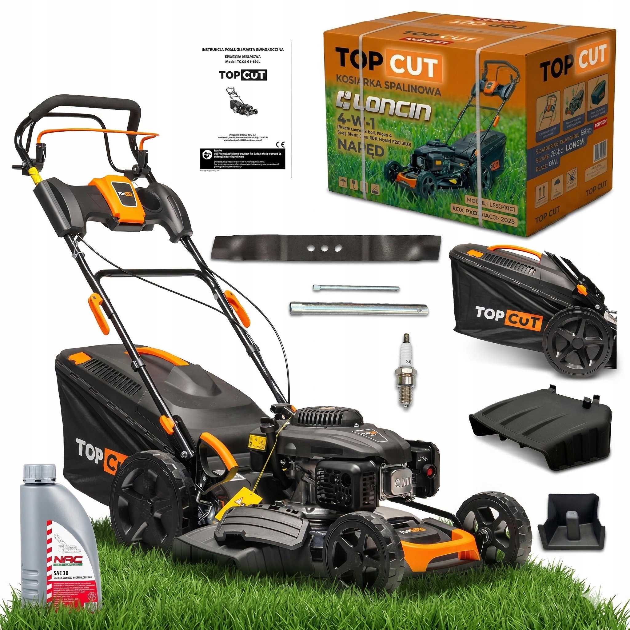Benzínová kosačka na trávu Top CUT s výkonom 5,44 HP a objemom 196 cm³ s košom 51 cm